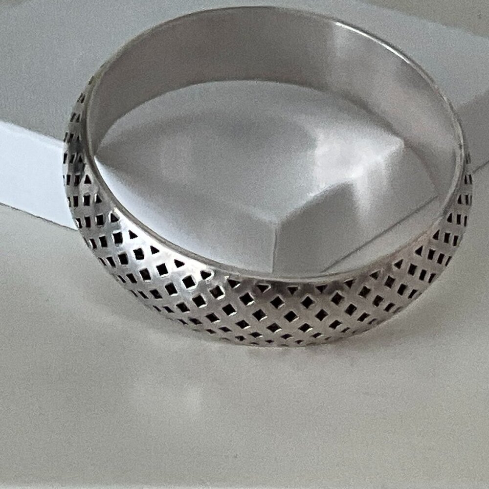 Vintage silver 925 large bangle bracelet , black dots, Unique 45.8 grams